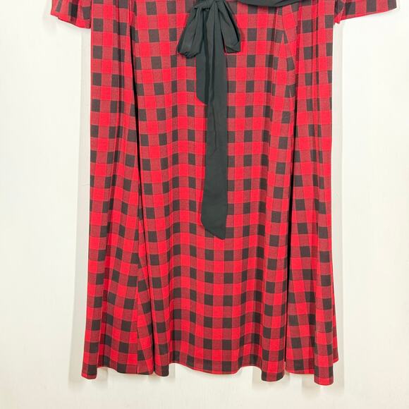 Calvin Klein Midi A-Line Dress Women's Size 22W Red Black Buffalo Plaid Belted - Picture 4 of 8